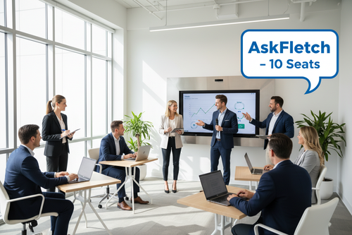AskFletch 10-Seat Broker Package – team of 10 real estate agents in a modern training room